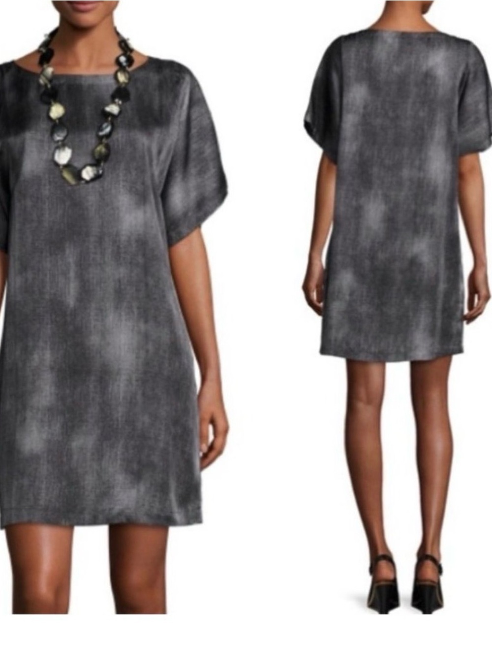 Eileen Fisher Silk Washed Charcoal finish Midi Shift Dress